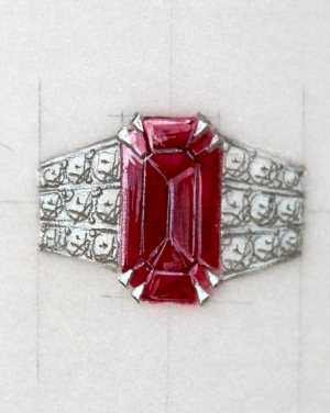 David Mann — Bijoutier à Liège - Bague rubis et corps de bague sertis de diamants brillants